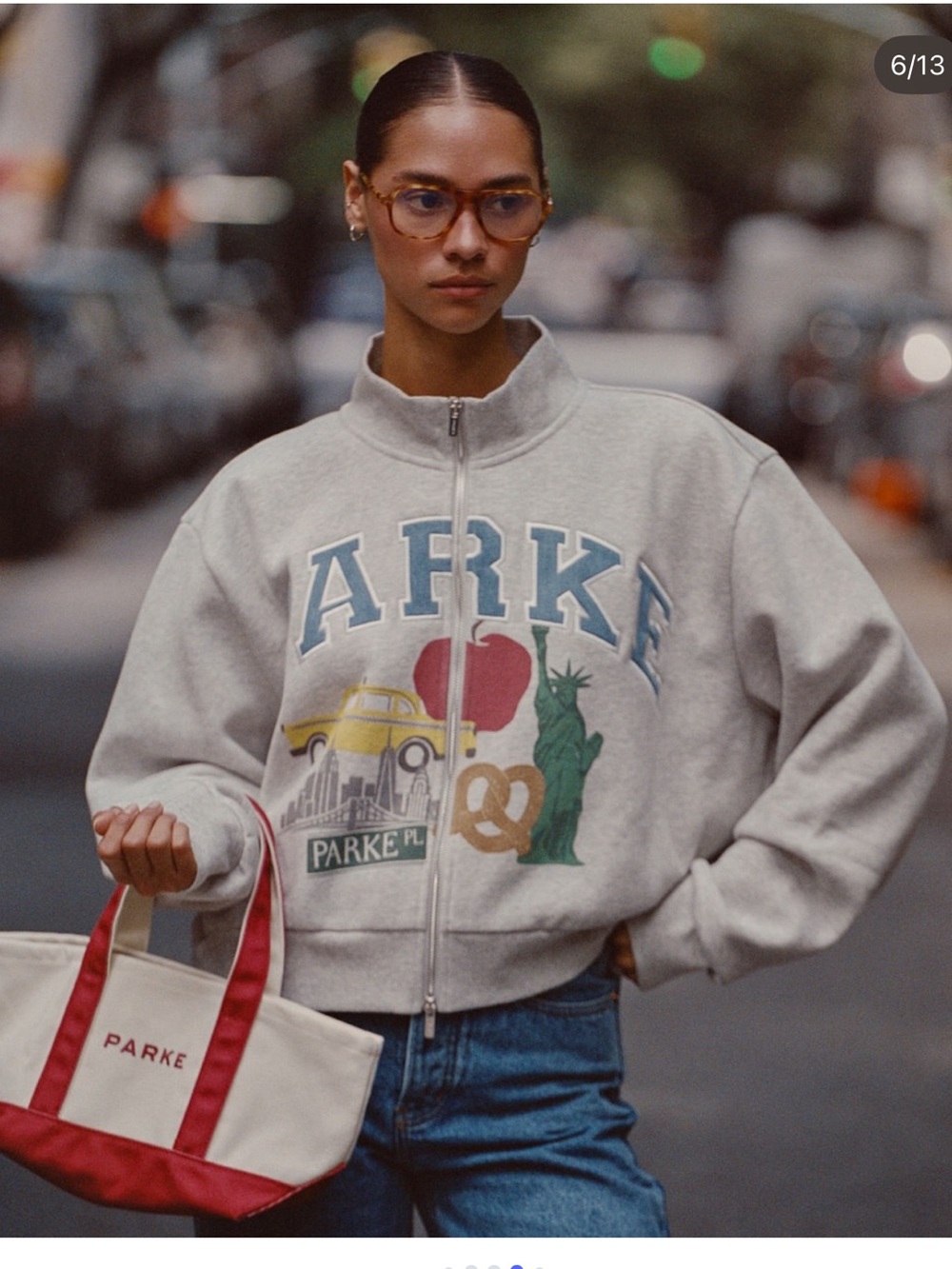 PARKE NYC Pop-Up Gray Zip-Up Graphic Mockneck S/M NEW 2026